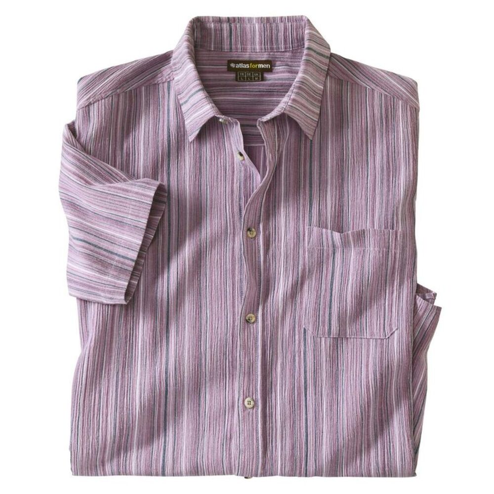 Atlas For Men Mens Palma Crepe Effect Stripes Shirt / Purple